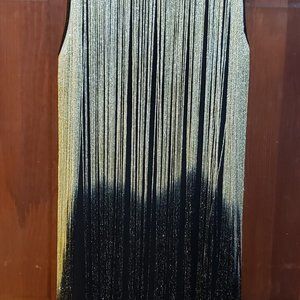La Cite' Black/Gold Shimmey Fringe Dress/Size Medium